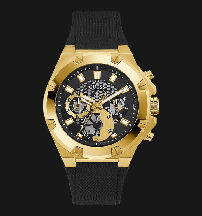 Guess Third Gear GW0334G2 Multifunction Dual Tone Dial Black Silicone Strap
