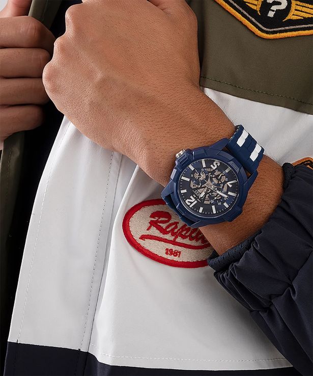 Guess Eco Friendly GW0428G3 Men Blue Dial Dual Tone Silicone Strap