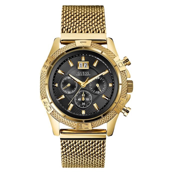 Guess U0205G1 Men Gold Polished Black Dial Chronograph Stainless
