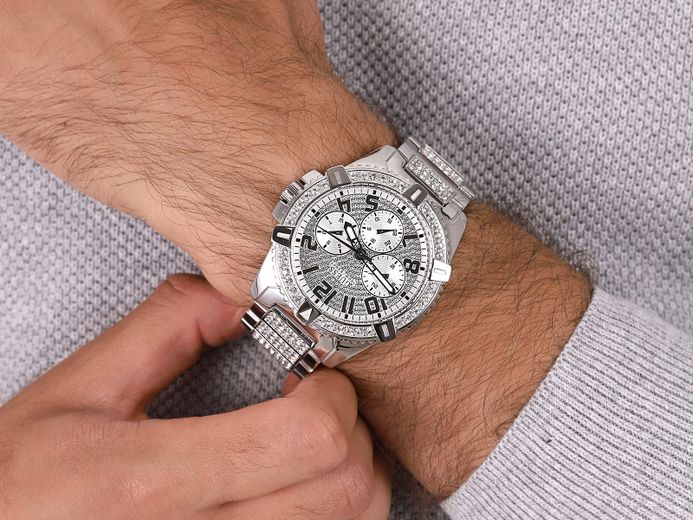 Guess Frontier W0799G1 Crystal Silver Dial Stainless Steel Strap