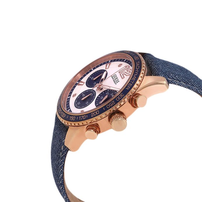 Guess W0970G3 Men Chronograph Dual Tone Dial Blue Leather Strap