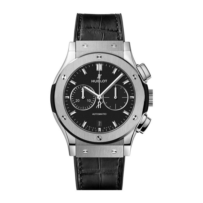 Hublot Classic Fusion Chronograph Titanium Black Rubber And  Alligator Leather Strap