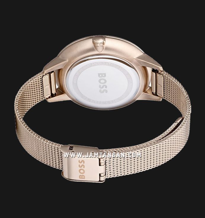 Hugo Boss Symphony 1502424 Ladies Black Dial Rose Gold Mesh Strap