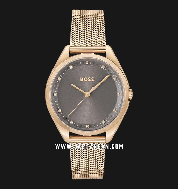 Hugo Boss Saya 1502668 Ladies Grey Dial Rose Gold Mesh Strap