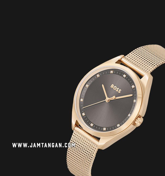 Hugo Boss Saya 1502668 Ladies Grey Dial Rose Gold Mesh Strap