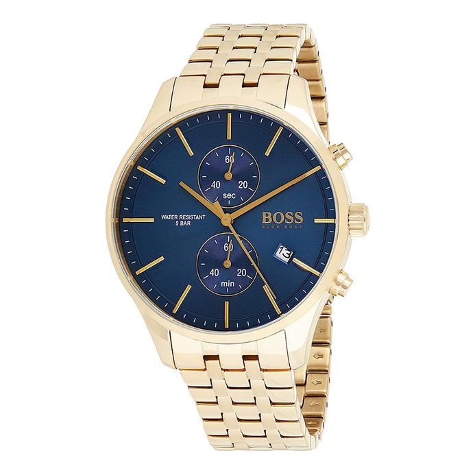 Hugo Boss Associate 1513841 Men Chronograph Blue Dial Gold Stainless Steel  Strap