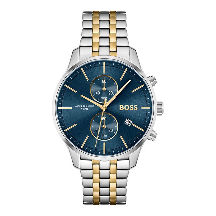 Hugo Boss Associate 1513976 Chronograph Blue Dial Dual Tone Stainless Steel  Strap