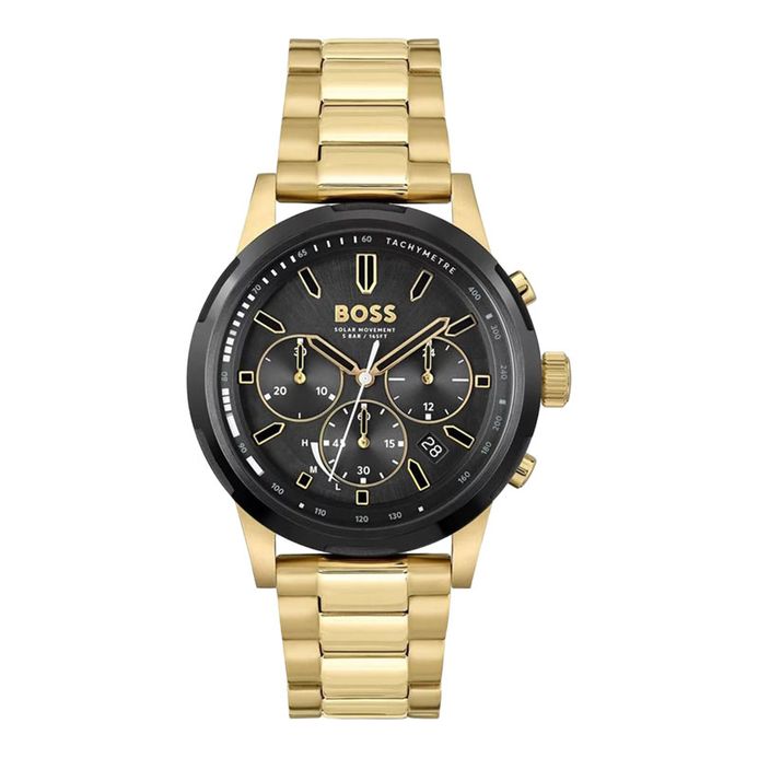 Hugo Boss Solgrade 1514033 Men Solar Chronograph Black Dial Gold