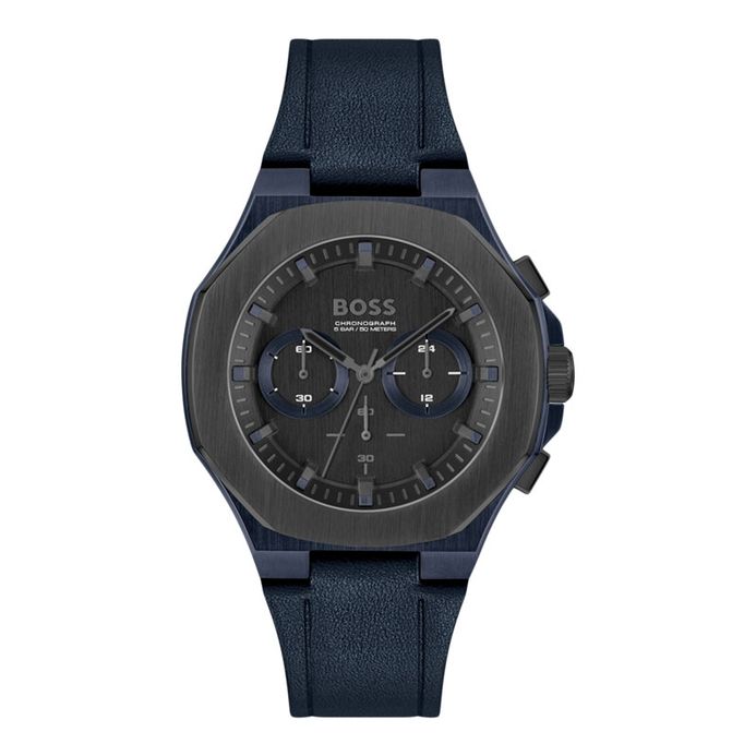 Hugo Boss Taper 1514086 Men Chronograph Black Dial Blue Leather Strap