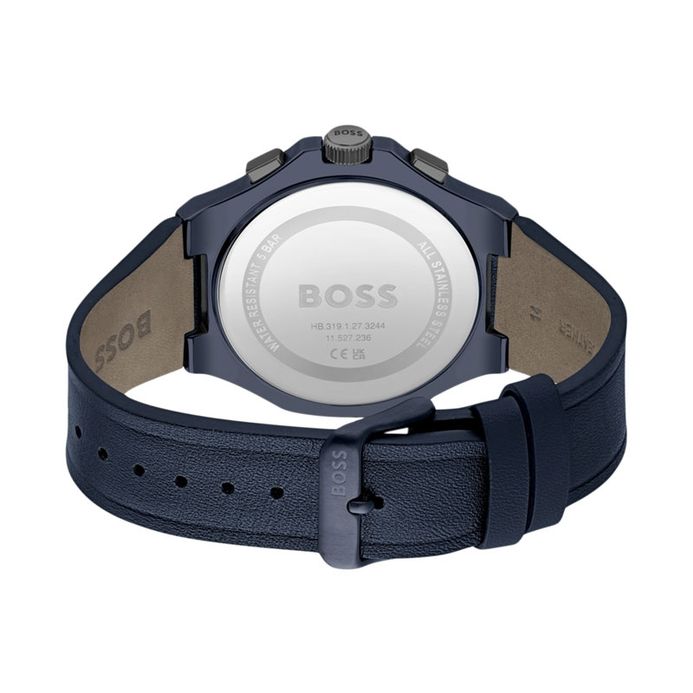 Hugo Boss Taper 1514086 Men Chronograph Black Dial Blue Leather