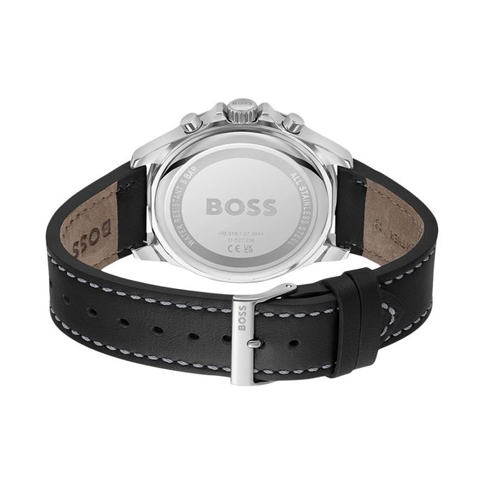 Hugo Boss Troper 1514099 Men Chronograph Pepsi Bezel Black Dial Black  Leather Strap