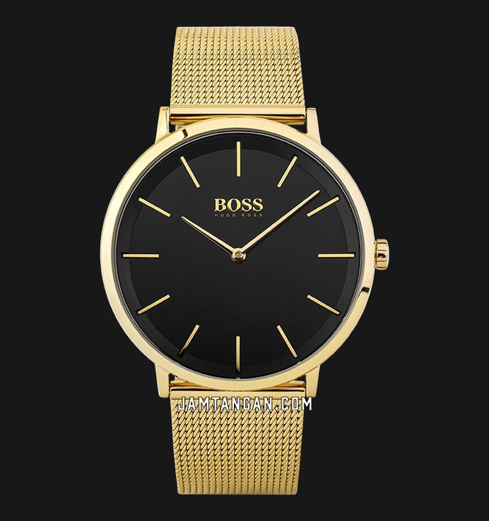Hugo Boss 1570152 Ladies Gift Set Black Dial Gold Mesh Strap