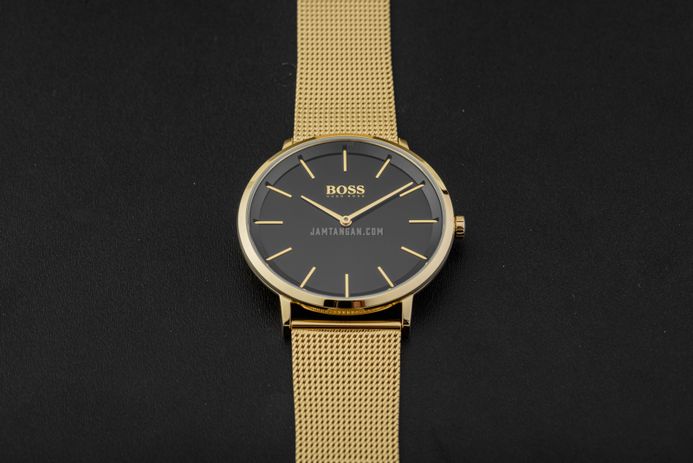 Hugo Boss 1570152 Ladies Gift Set Black Dial Gold Mesh Strap