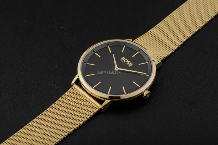 Hugo Boss 1570152 Ladies Gift Set Black Dial Gold Mesh Strap