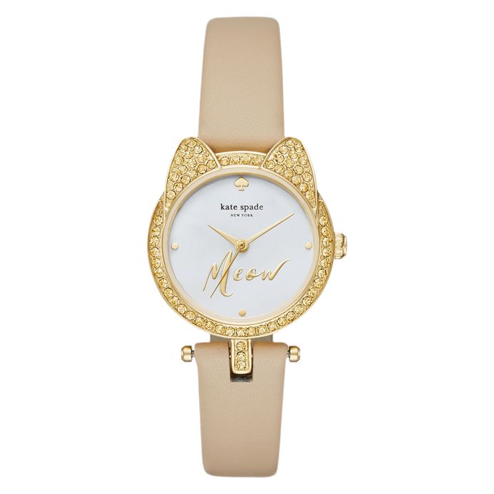 ケイトスペード✳︎ビジュー猫時計✳︎ksw1151 Kate Spade New York Novelty Cat Case KSW1151 White Dial Cream