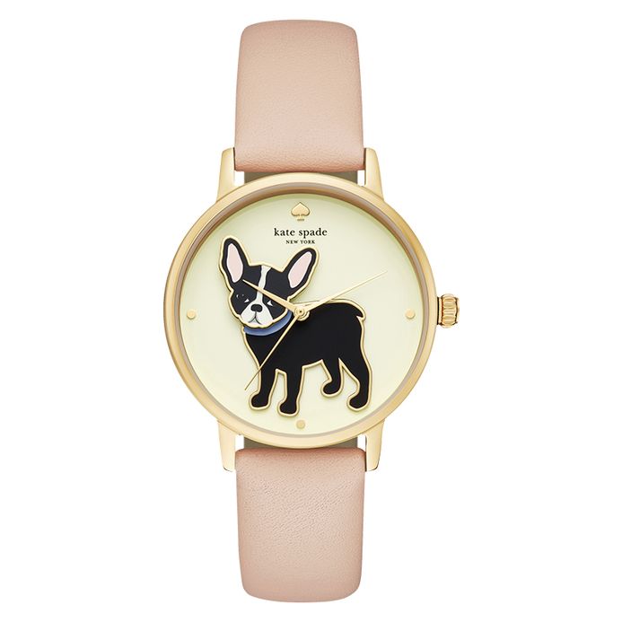 Kate Spade Grand Metro KSW1345 Beige Puppy Dial Pink Leather Strap