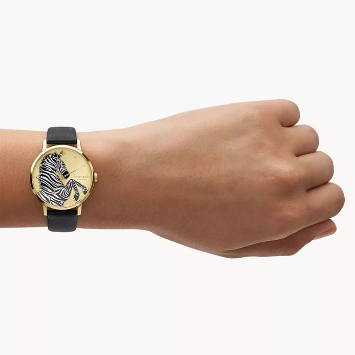 Kate Spade Metro KSW1780 Zebra Gold Dial Black Leather Strap  display picture 1