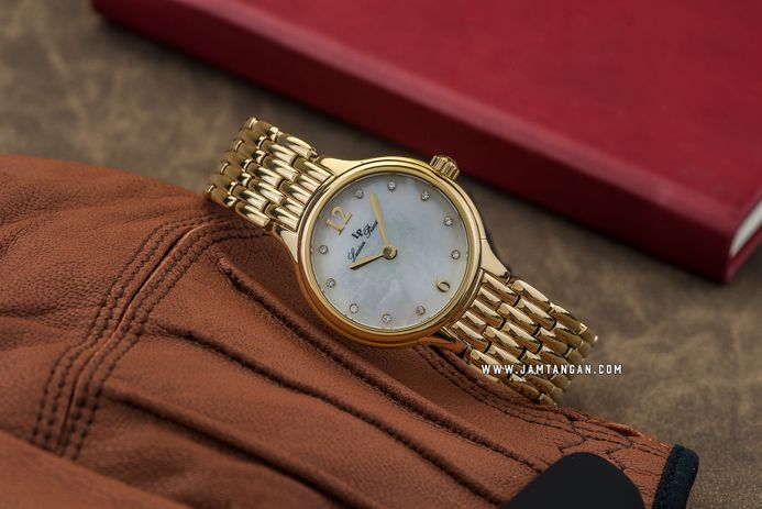 Lucien Piccard Lauren LP-28021-YG-22MOP Silver Mother of Pearl Dial Gold Stainless Steel Strap