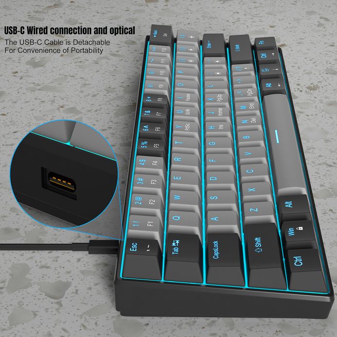 Magegee STAR61 Wired Mechanical Keyboard Black Grey Blue Switch ...