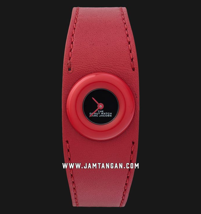 Marc Jacobs The Donut Watch MJ0120184724 Ladies Black Dial Red Leather Strap 