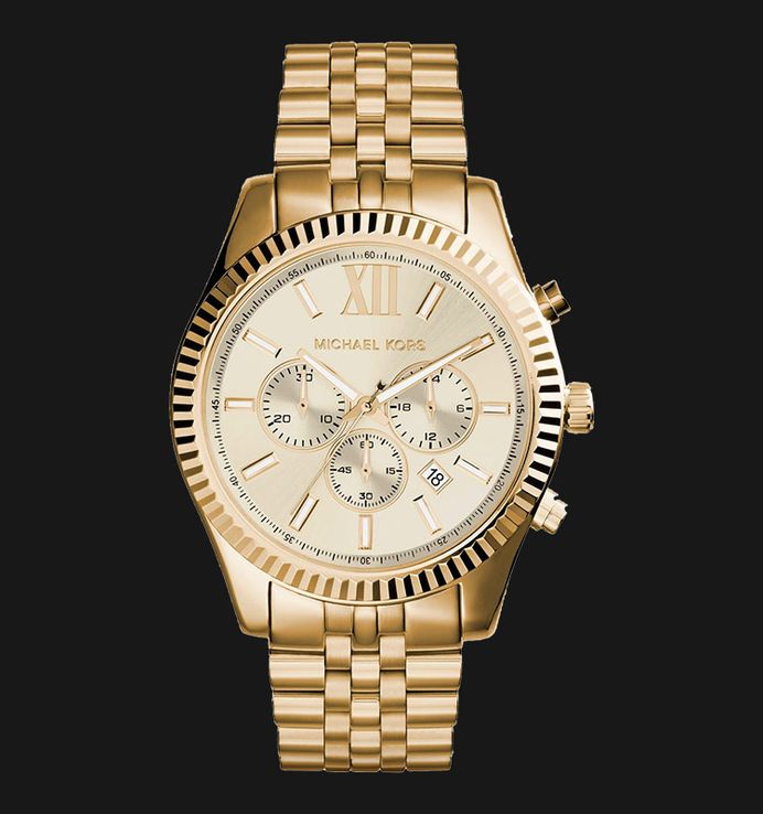 Michael Kors Lexington MK8281 Chronograph Men Champagne Dial Gold Stainless Steel Strap