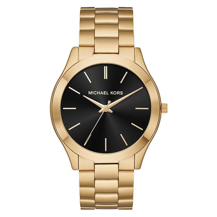 Michael Kors Slim Runway MK8621 Black Dial Gold Stainless Steel Strap