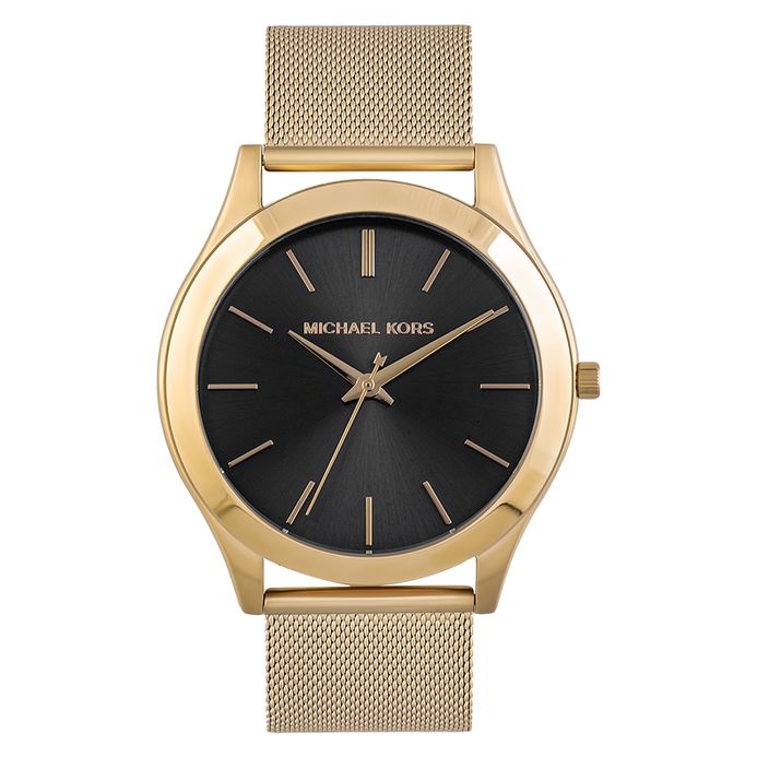 Michael Kors Slim Runway MK8657 Black Dial Gold Stainless Steel Strap