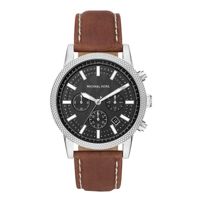 Michael Kors Hutton MK8955 Chronograph Men Black Dial Brown Leather Strap