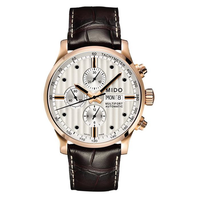 MIDO Multifort Chronograph Automatic Silver Dial Brown  Leather Strap