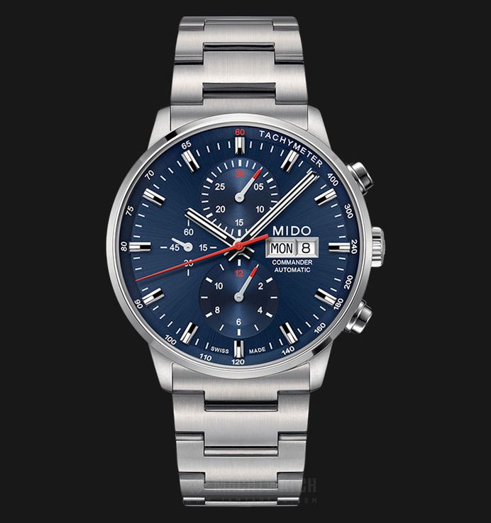 MIDO Commander II M016.414.11.041.00 Chronograph Automatic Blue Dial Stainless Steel Strap