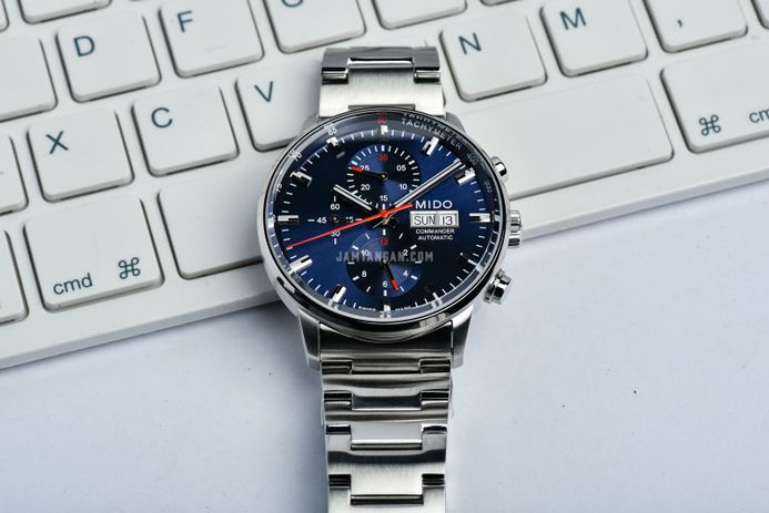 MIDO Commander II M016.414.11.041.00 Chronograph Automatic Blue Dial Stainless Steel Strap
