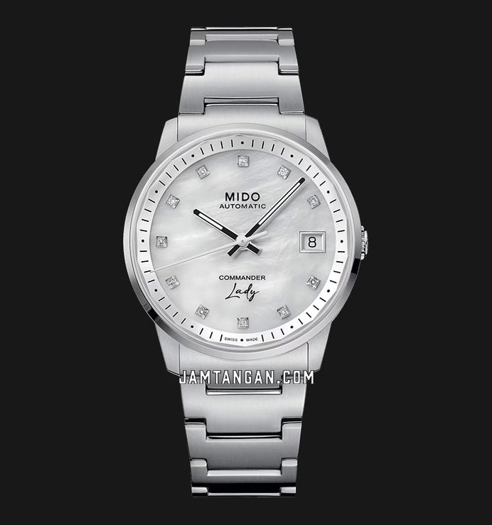 Mido Commander M021.207.11.106.00 Lady Silver Diamonds MOP Dial Stainless Steel Strap