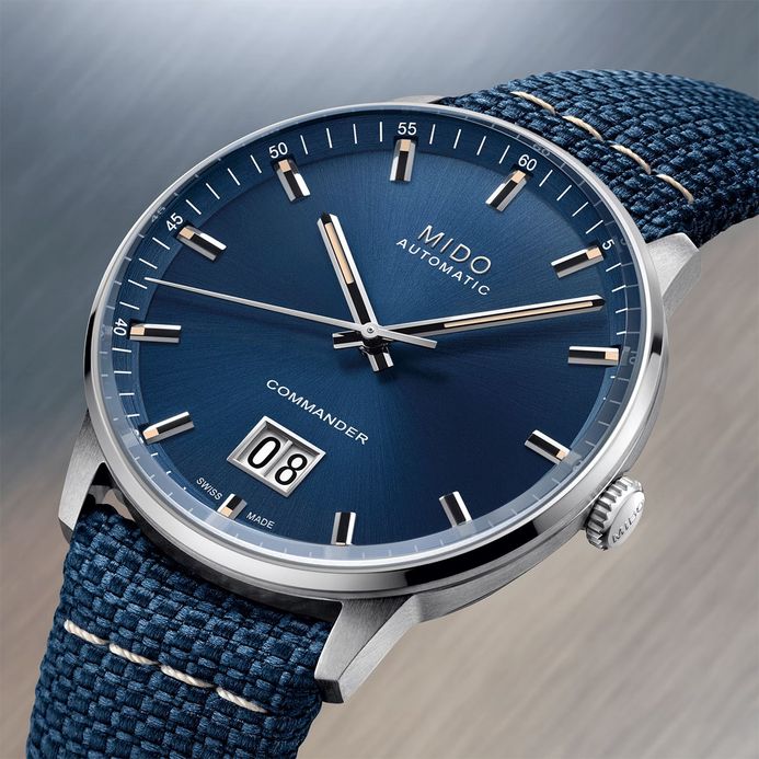 Mido Commander M021.626.17.041.00 Big Date Blue Dial Blue Fabric Strap