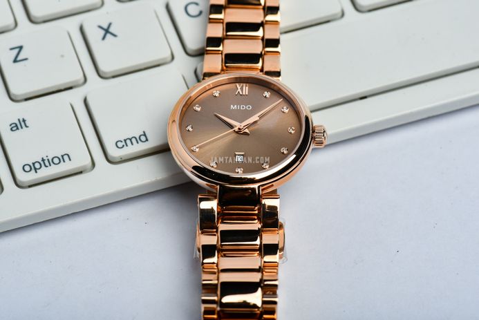 MIDO Baroncelli M022.210.33.296.00 Donna Brown Dial Rose Gold Stainless Steel Strap