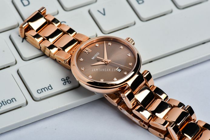 MIDO Baroncelli M022.210.33.296.00 Donna Brown Dial Rose Gold Stainless Steel Strap