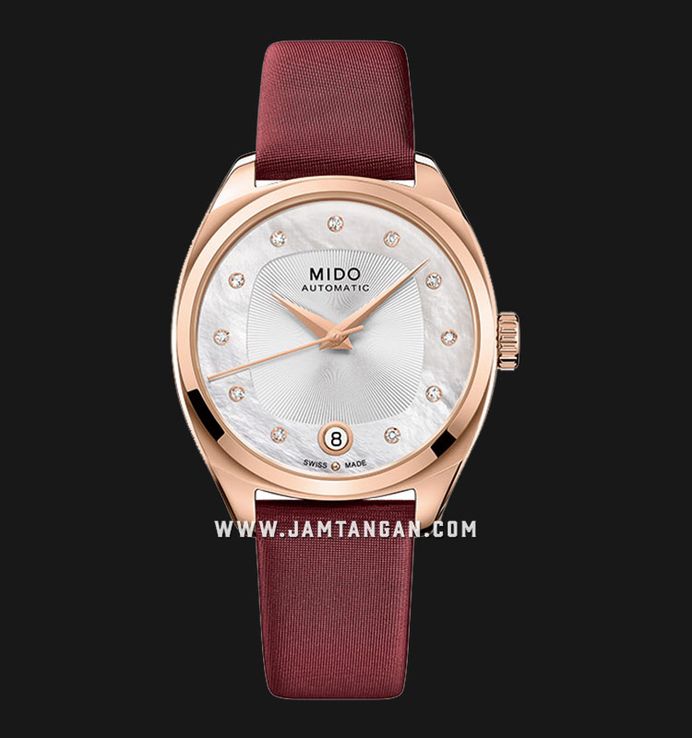 MIDO Belluna II M024.307.37.116.00 Royal Lady Special Edition White MOP Dial Burgundy Fabric Strap