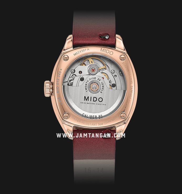 MIDO Belluna II M024.307.37.116.00 Royal Lady Special Edition White MOP Dial Burgundy Fabric Strap