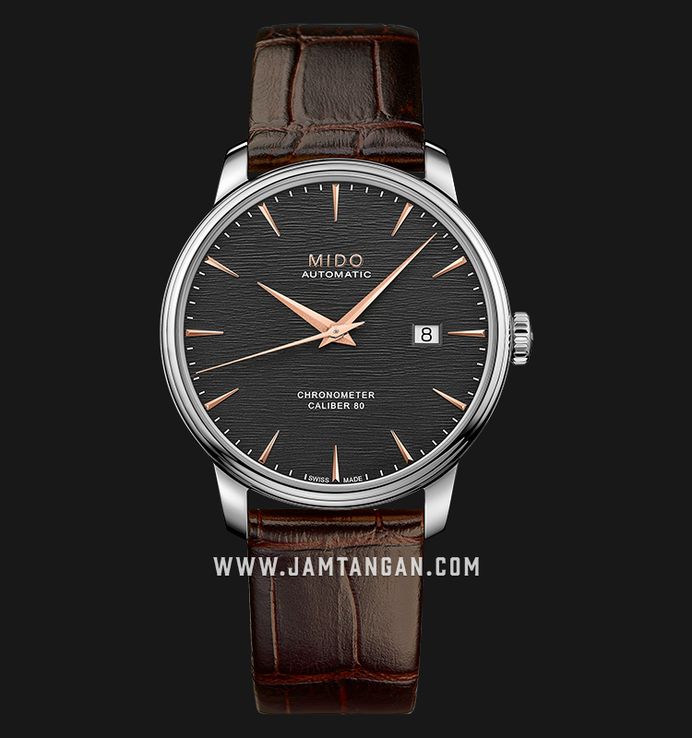 MIDO Baroncelli M027.408.16.061.00 Chronometer Silicon Automatic Anthracite Dial Brown Leather Strap