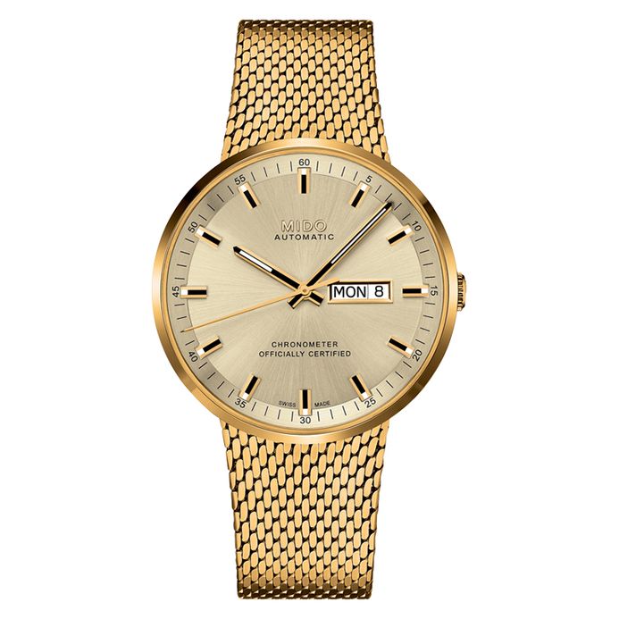 MIDO Commander Icone Gold Dial Gold Mesh Strap