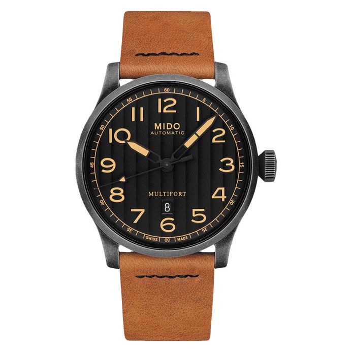 MIDO Multifort Automatic Black Dial Tan Leather Strap