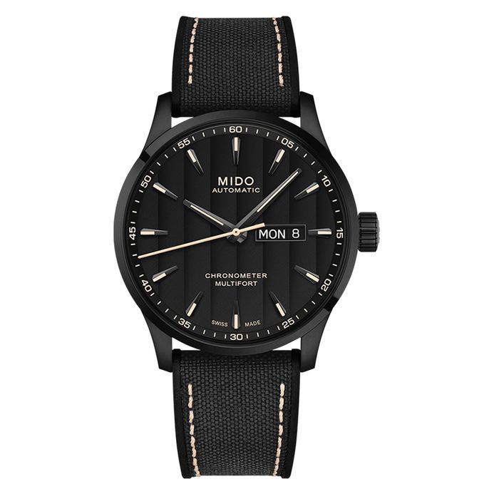 Mido Multifort Chronometer Automatic Black Dial Black  Leather Strap