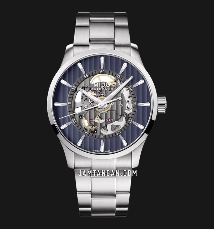 MIDO Multifort M038.436.11.041.00 Skeleton Vertigo Automatic Blue Dial Stainless Steel Strap