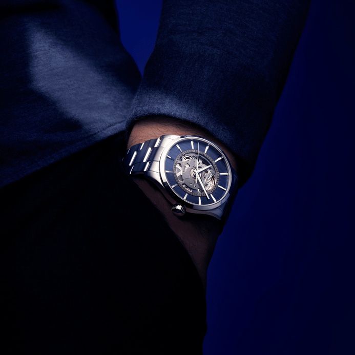 MIDO Multifort M038.436.11.041.00 Skeleton Vertigo Automatic Blue Dial Stainless Steel Strap