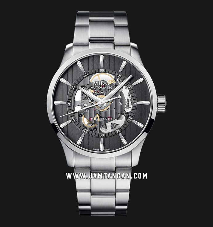 MIDO Multifort M038.436.11.061.00 Automatic Skeleton Vertigo Anthracite Dial Stainless Steel Strap
