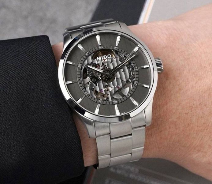 MIDO Multifort M038.436.11.061.00 Automatic Skeleton Vertigo Anthracite Dial Stainless Steel Strap
