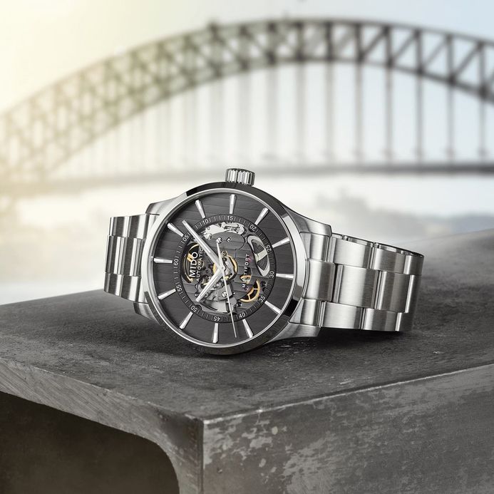 MIDO Multifort M038.436.11.061.00 Automatic Skeleton Vertigo Anthracite Dial Stainless Steel Strap