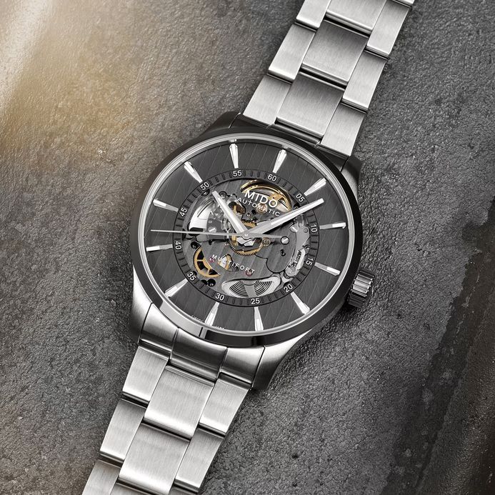 MIDO Multifort M038.436.11.061.00 Automatic Skeleton Vertigo Anthracite Dial Stainless Steel Strap