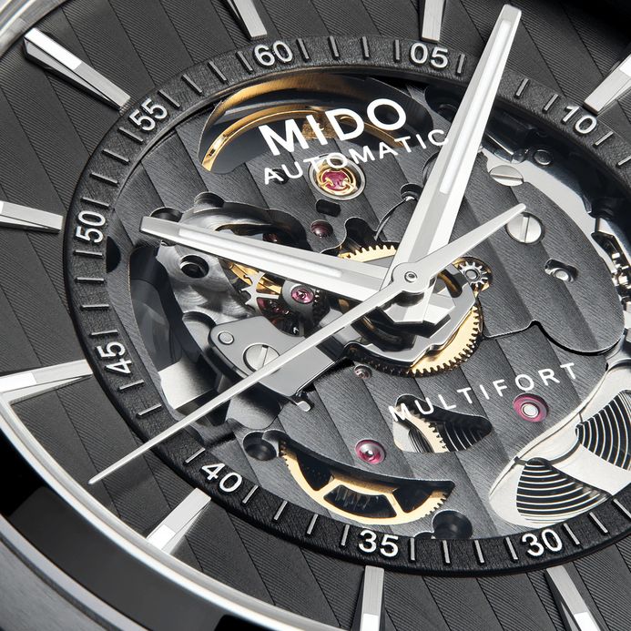 MIDO Multifort M038.436.11.061.00 Automatic Skeleton Vertigo Anthracite Dial Stainless Steel Strap