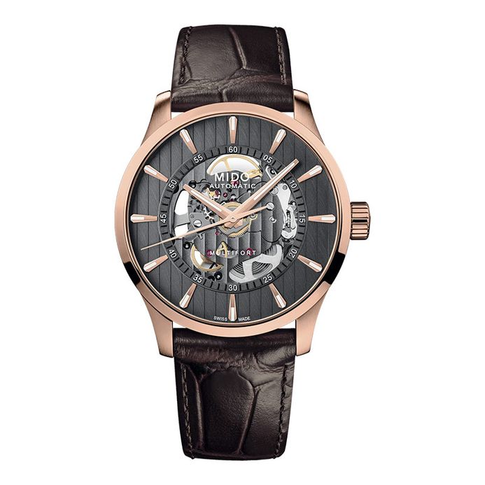 MIDO Multifort Skeleton Vertigo Automatic Men Anthracite  Dial Brown Leather Strap