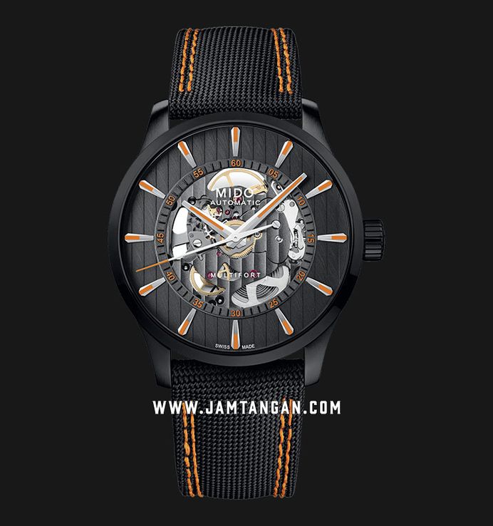 MIDO Multifort M038.436.37.051.00 Skeleton Vertigo Automatic Anthracite Dial Black Fabric Strap